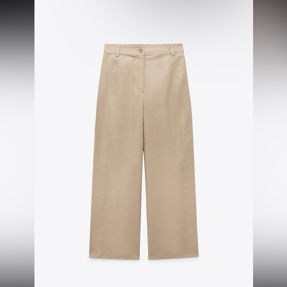 Zara Tan Women's Pants Culottes with Topstitching